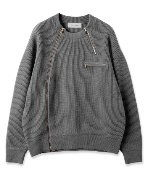Double Zip Up Crew Neck Knit