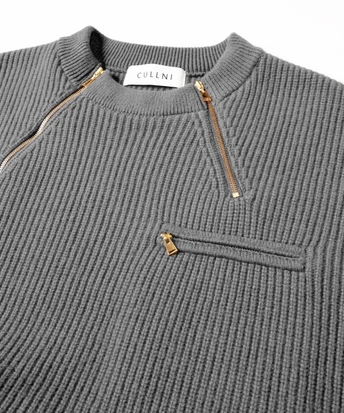 Double Zip Up Crew Neck Knit