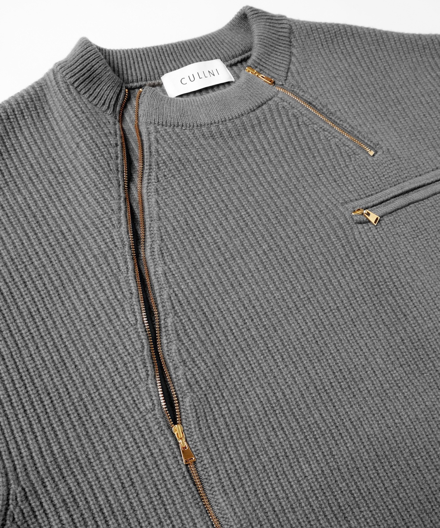 Double Zip Up Crew Neck Knit