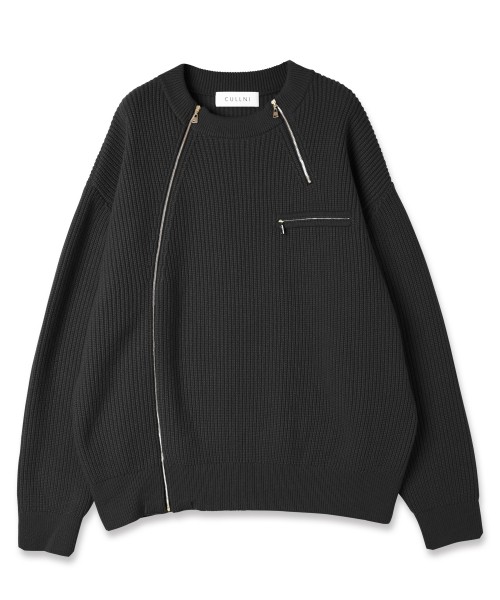 Double Zip Up Crew Neck Knit