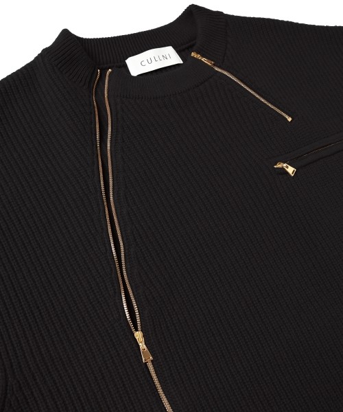 Double Zip Up Crew Neck Knit