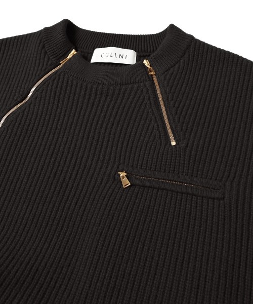 Double Zip Up Crew Neck Knit