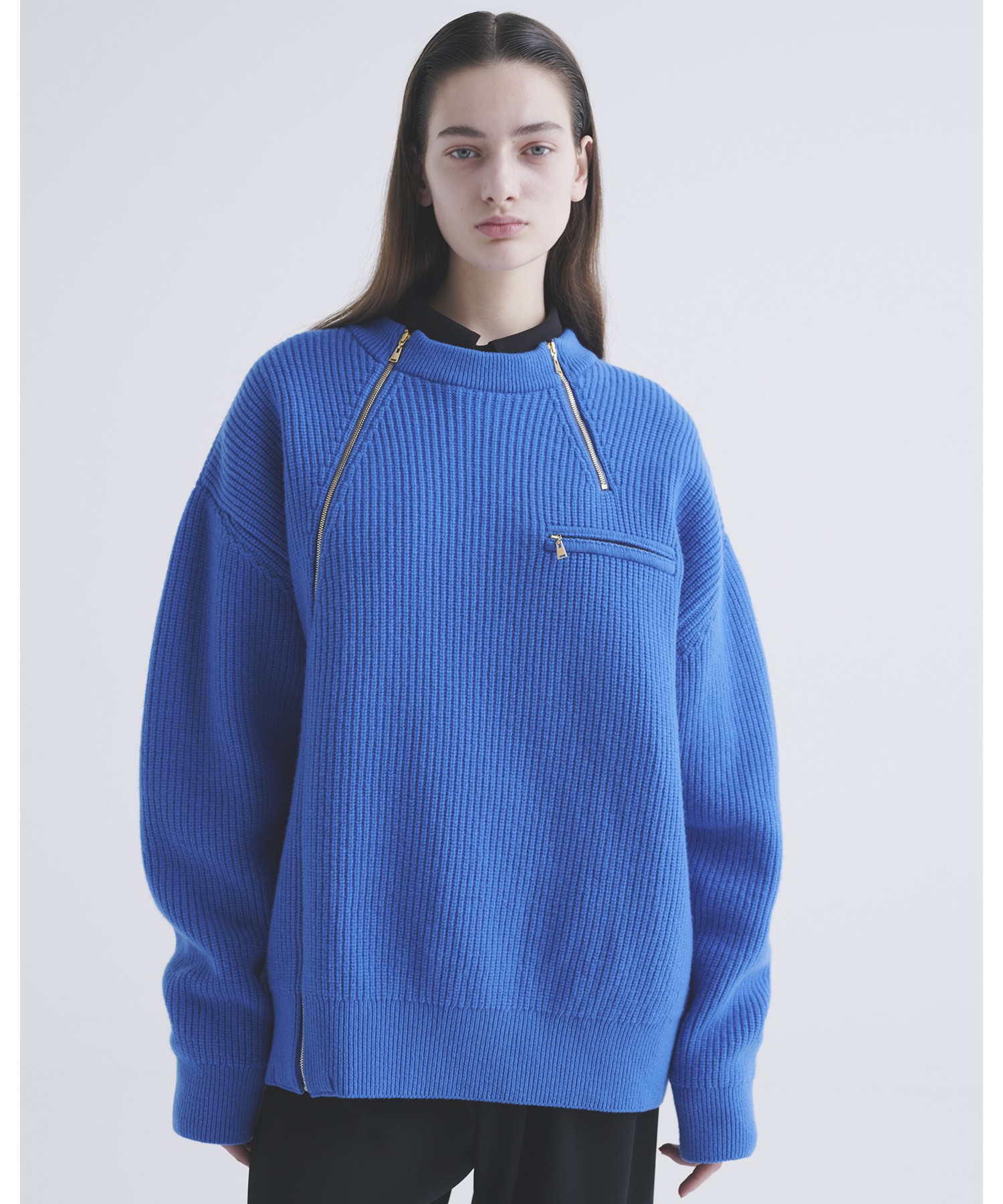 Double Zip Up Crew Neck Knit