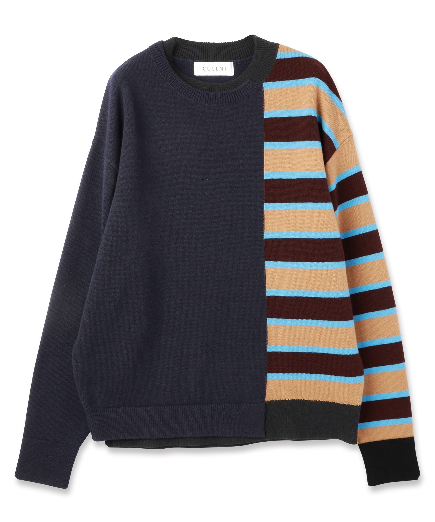 Asymmetrical Border Layerd Rib Pullover Knit