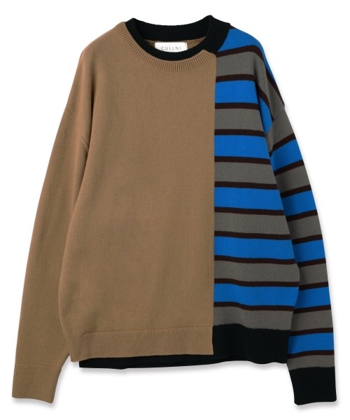 Asymmetrical Border Layerd Rib Pullover Knit
