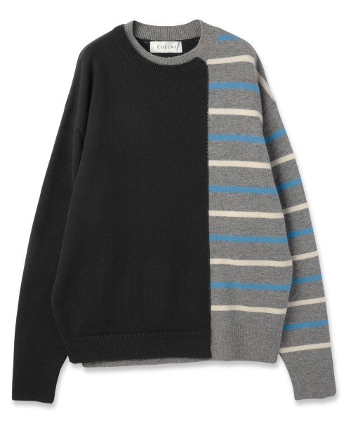 Asymmetrical Border Layerd Rib Pullover Knit