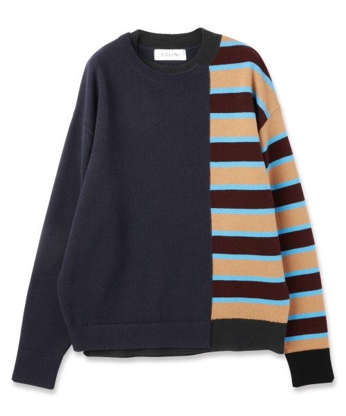 Asymmetrical Border Layerd Rib Pullover Knit