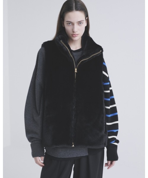 Asymmetrical Border Layerd Rib Pullover Knit