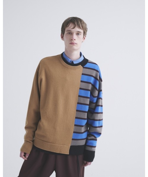 Asymmetrical Border Layerd Rib Pullover Knit