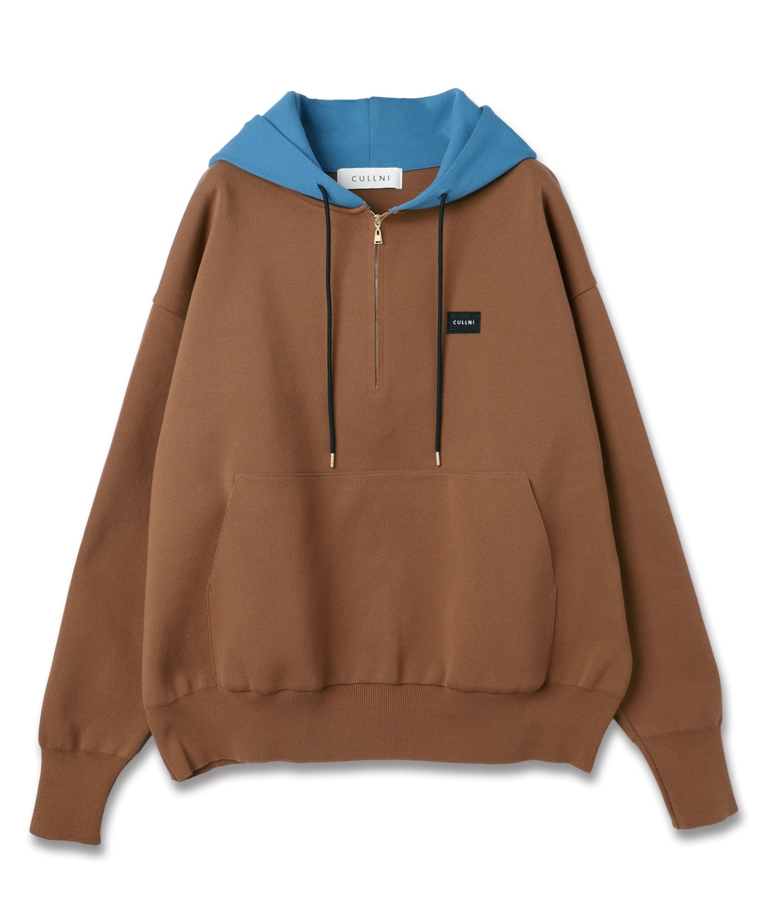 Embroidery Patch Half Zip Knit Hoodie