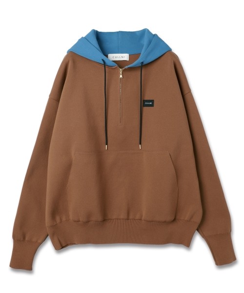Embroidery Patch Half Zip Knit Hoodie