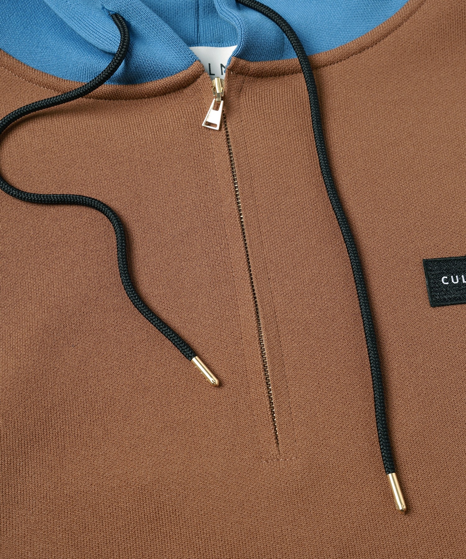 Embroidery Patch Half Zip Knit Hoodie