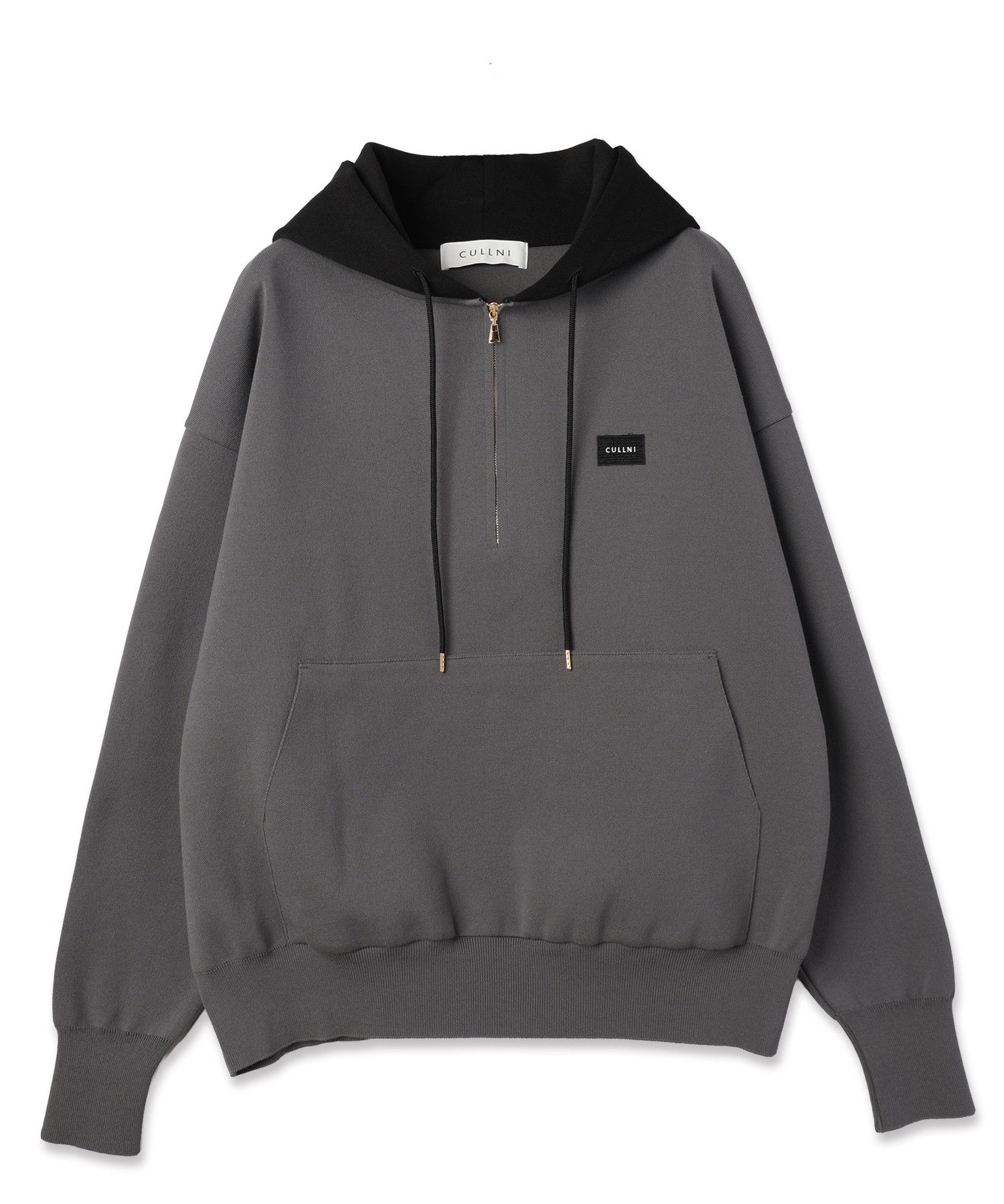 Embroidery Patch Half Zip Knit Hoodie