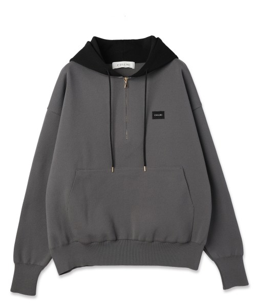 Embroidery Patch Half Zip Knit Hoodie