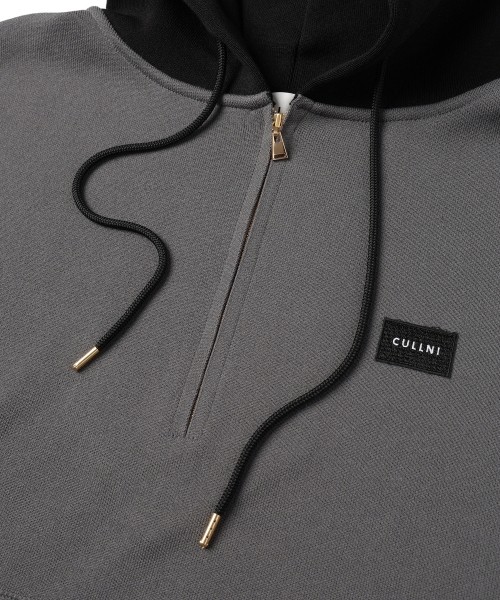 Embroidery Patch Half Zip Knit Hoodie