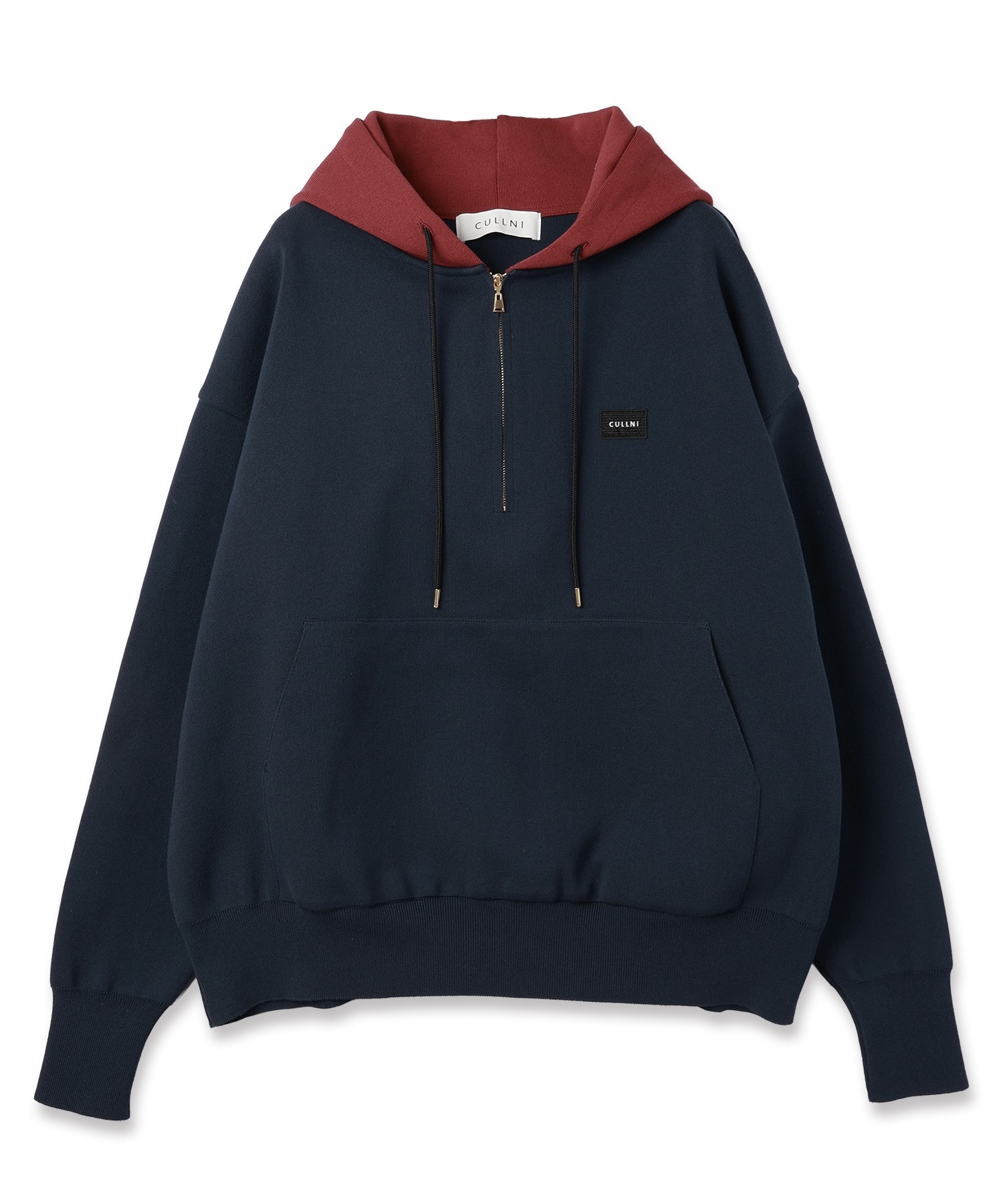 Embroidery Patch Half Zip Knit Hoodie
