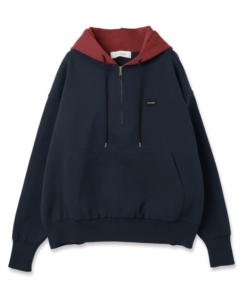 Embroidery Patch Half Zip Knit Hoodie