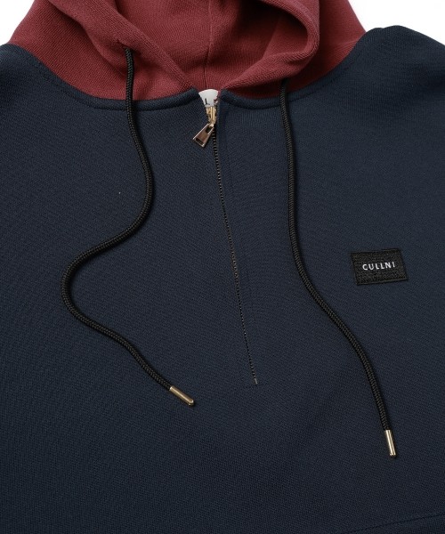 Embroidery Patch Half Zip Knit Hoodie