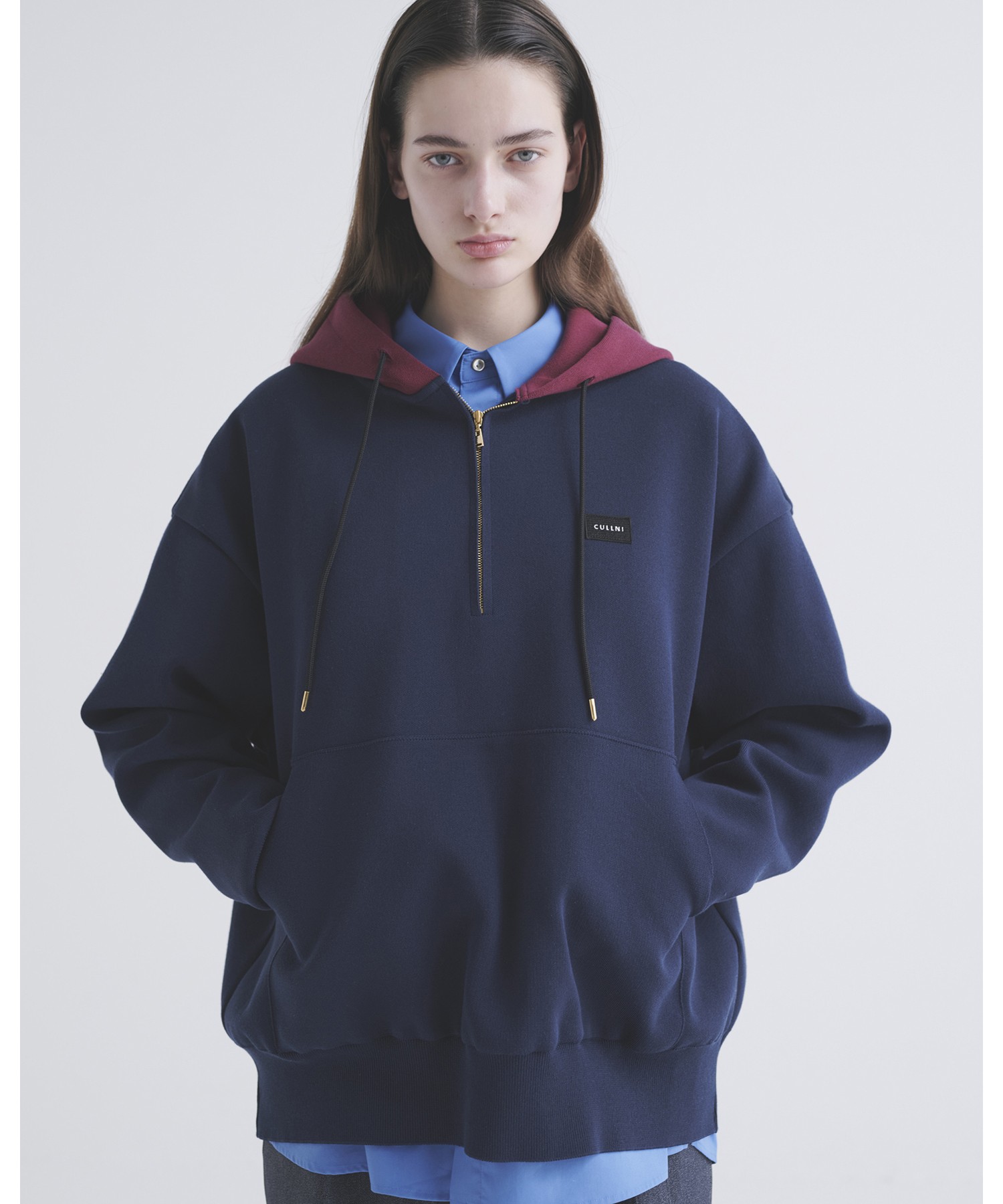 Embroidery Patch Half Zip Knit Hoodie