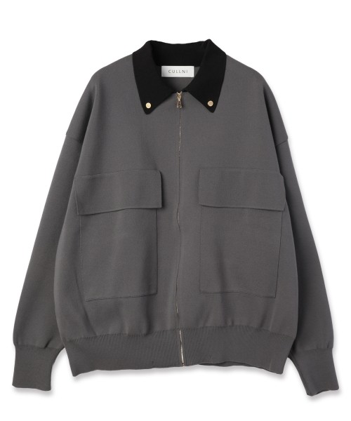 Big Pocket Zip Up Knit Jacket