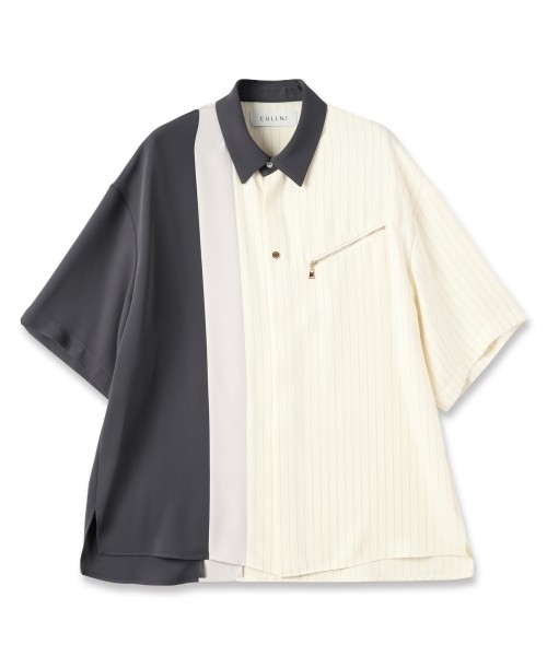 美品CULLNI　ダブルクロス アシンメトリーストライプ　ショートスリーブシャツ 美品CULLNI ダブルクロス アシンメトリーストライプ ショート
