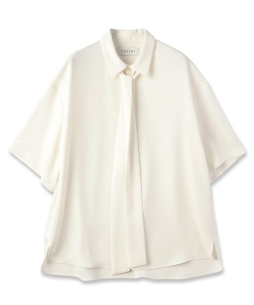 CULLNI ONLINE STORE / Double Satin Bow Tie Short Sleeve Shirt