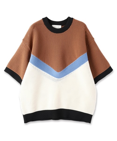 トップス cullni Bi Color Mesh Knit CULLNI ONLINE STORE / Bi Color Mesh Knit Short Sleeve Pullover