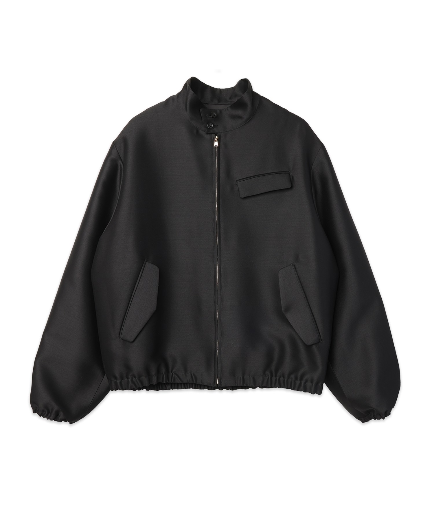 Silk Wool Twill Minimal Harrington Jacket