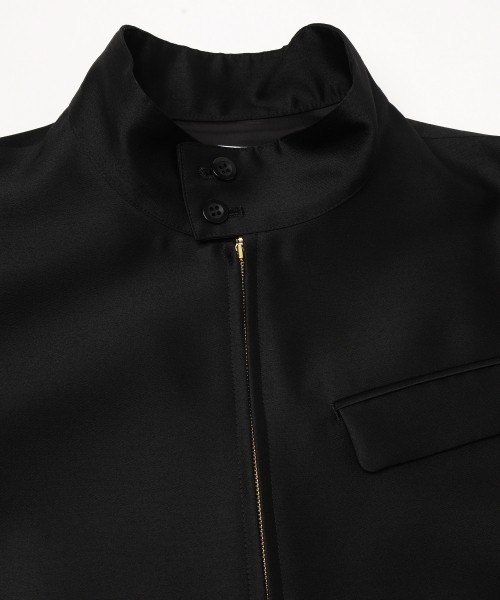 Silk Wool Twill Minimal Harrington Jacket