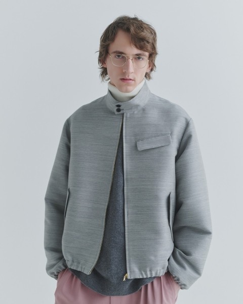 Silk Wool Twill Minimal Harrington Jacket