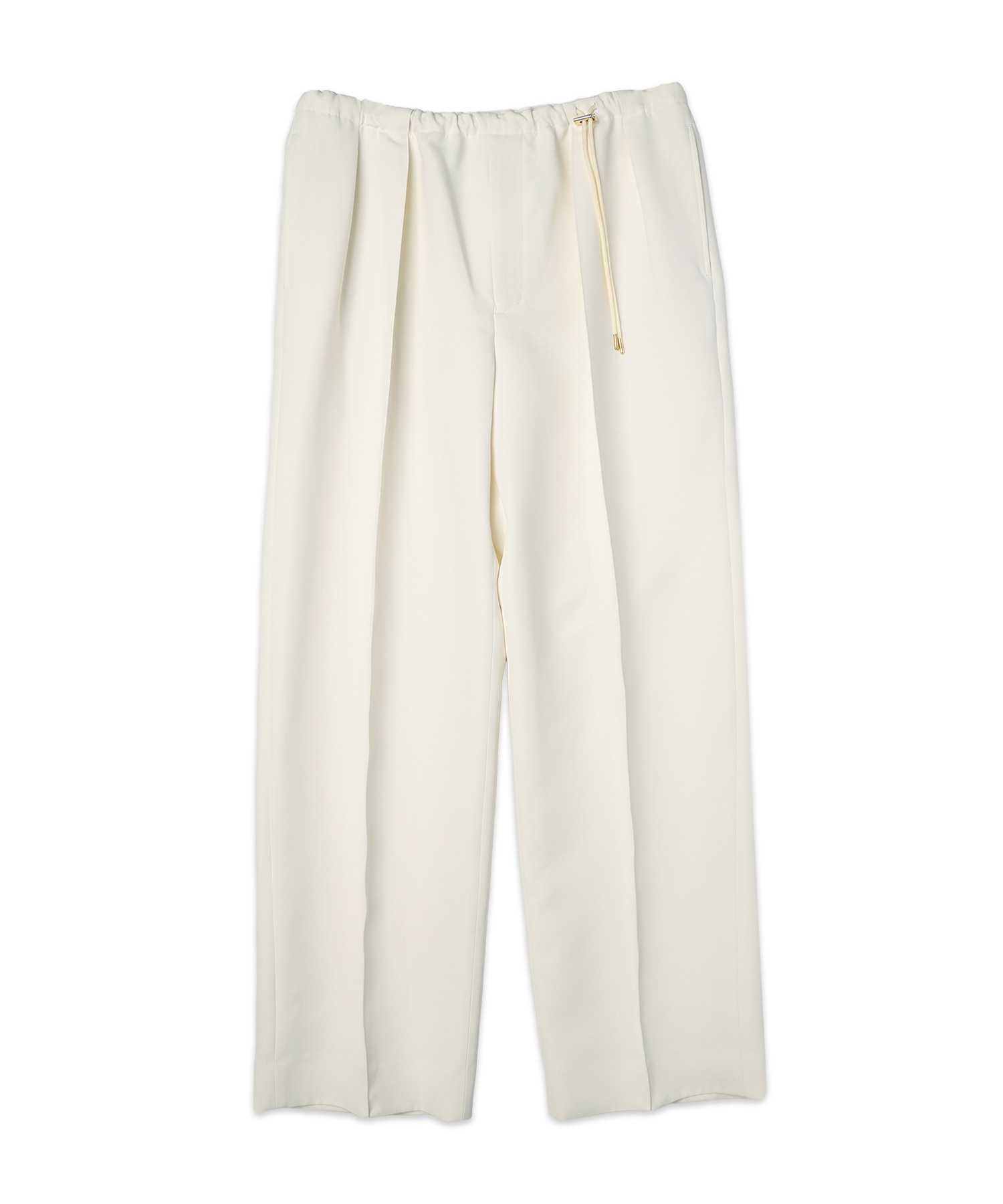 Structured Twill Double Cloth Pintuck 2Tuck Drawstring Wide Pants