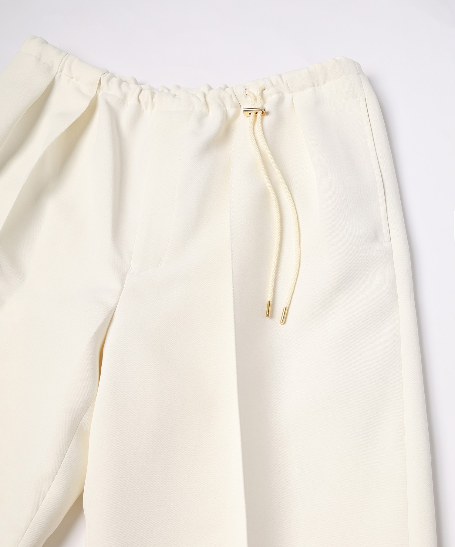 Structured Twill Double Cloth Pintuck 2Tuck Drawstring Wide Pants
