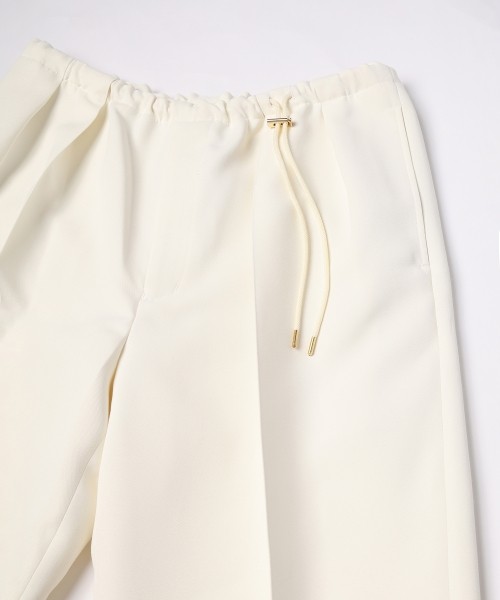 Structured Twill Double Cloth Pintuck 2Tuck Drawstring Wide Pants