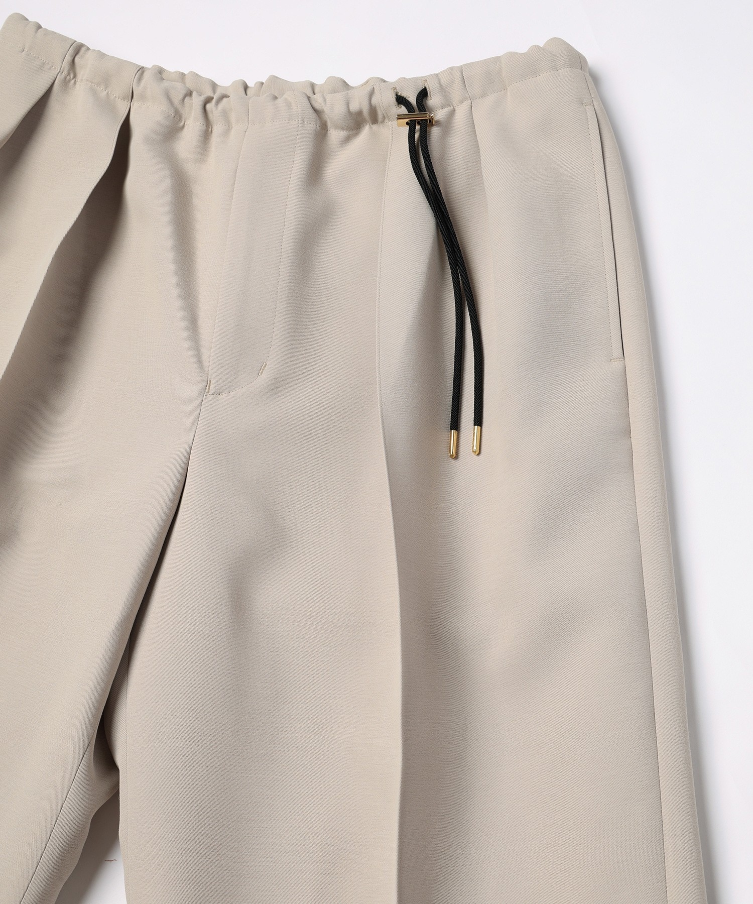Structured Twill Double Cloth Pintuck 2Tuck Drawstring Wide Pants