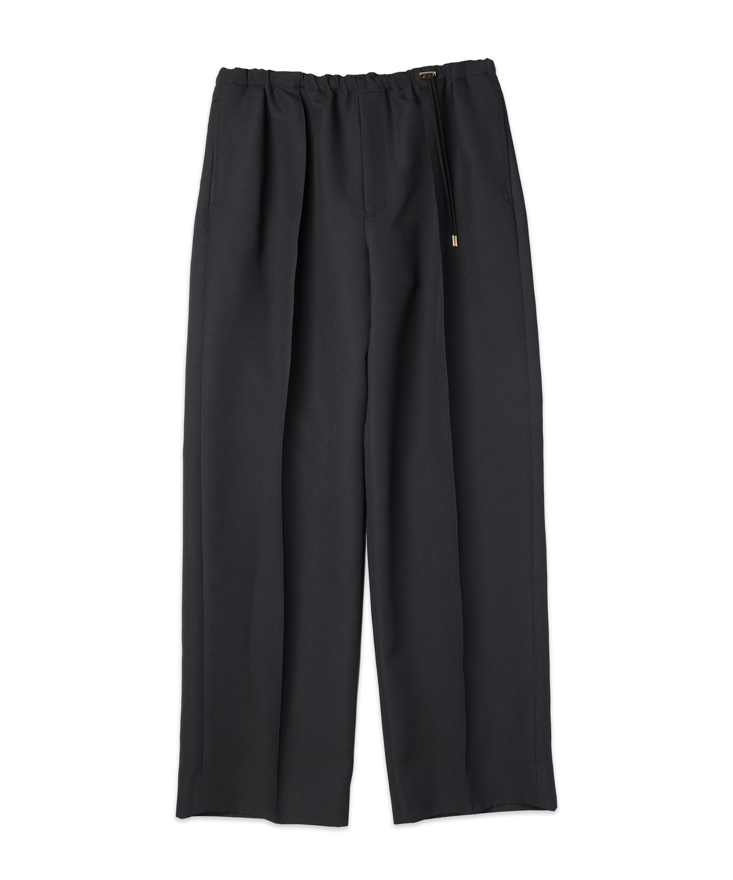 Structured Twill Double Cloth Pintuck 2Tuck Drawstring Wide Pants