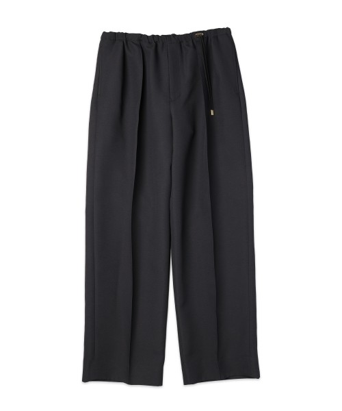 Structured Twill Double Cloth Pintuck 2Tuck Drawstring Wide Pants
