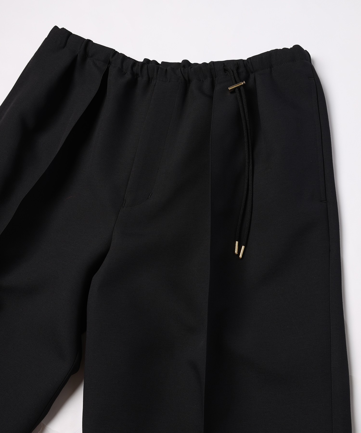 Structured Twill Double Cloth Pintuck 2Tuck Drawstring Wide Pants