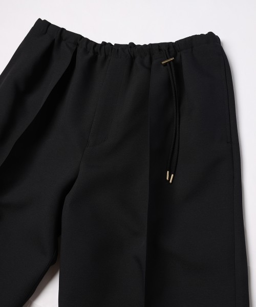 Structured Twill Double Cloth Pintuck 2Tuck Drawstring Wide Pants