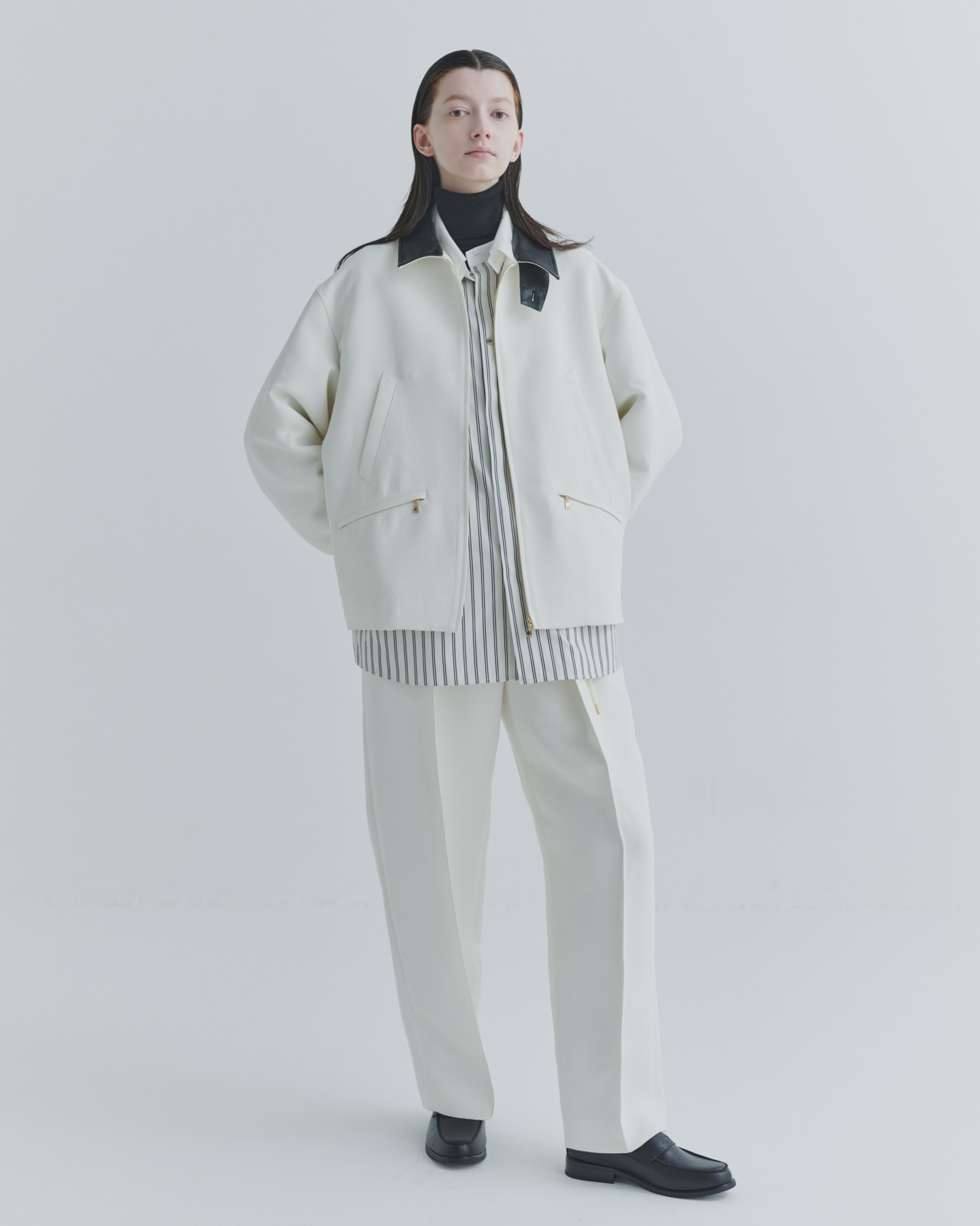 Structured Twill Double Cloth Pintuck 2Tuck Drawstring Wide Pants