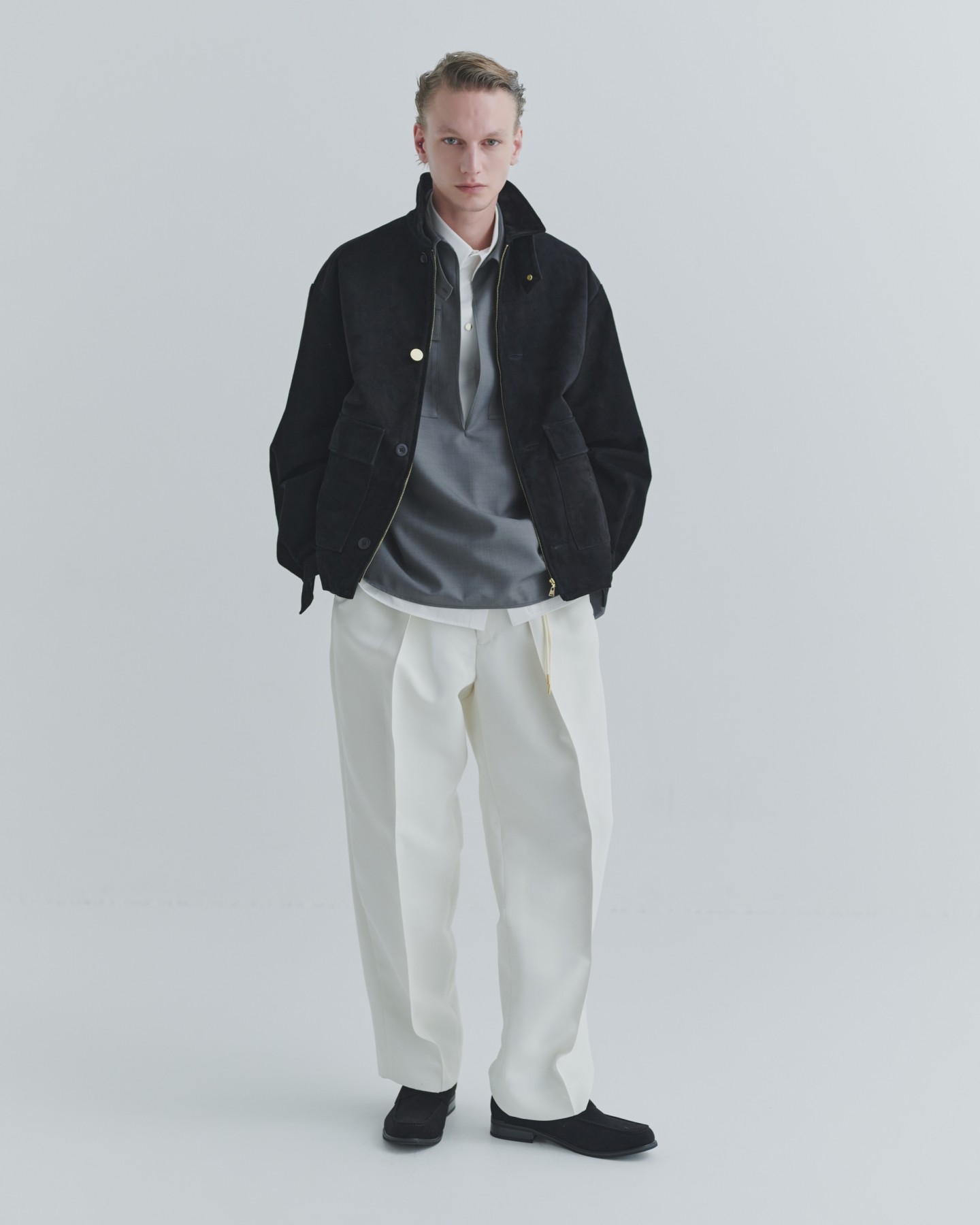 Structured Twill Double Cloth Pintuck 2Tuck Drawstring Wide Pants
