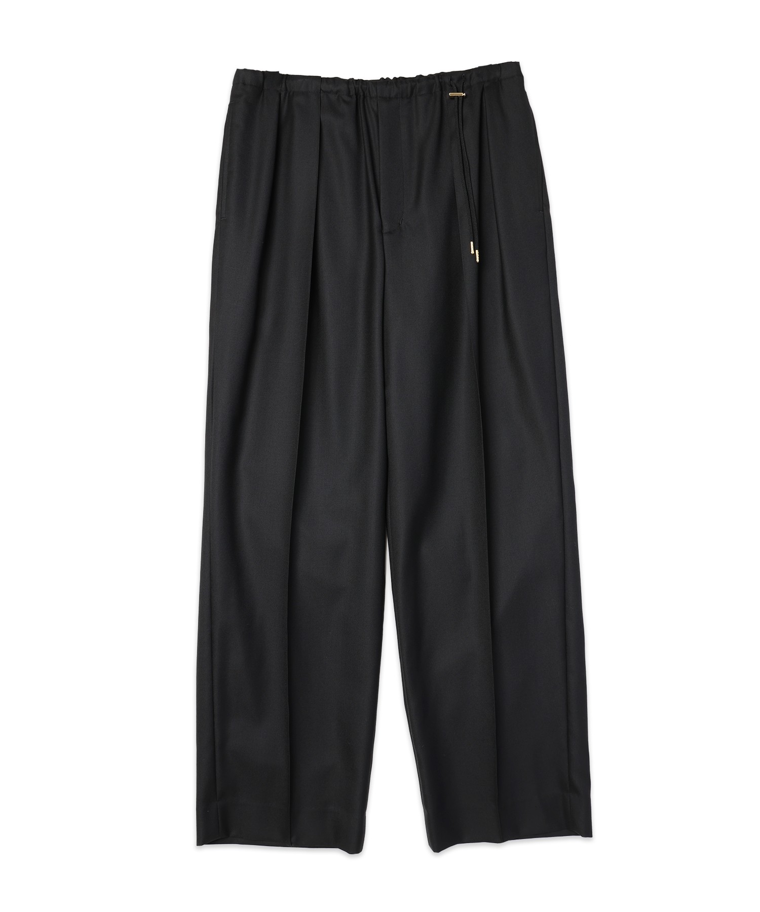 Super 120s Wool Twill Pintuck 2Tuck Drawstring Wide Pants
