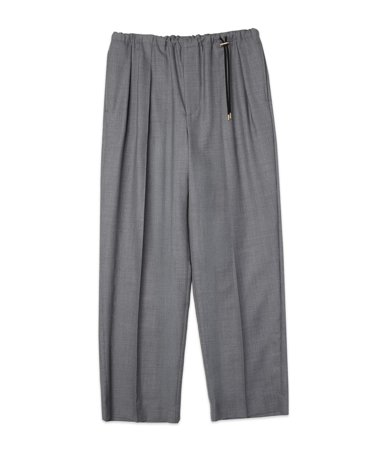 Super 120s Wool Twill Pintuck 2Tuck Drawstring Wide Pants