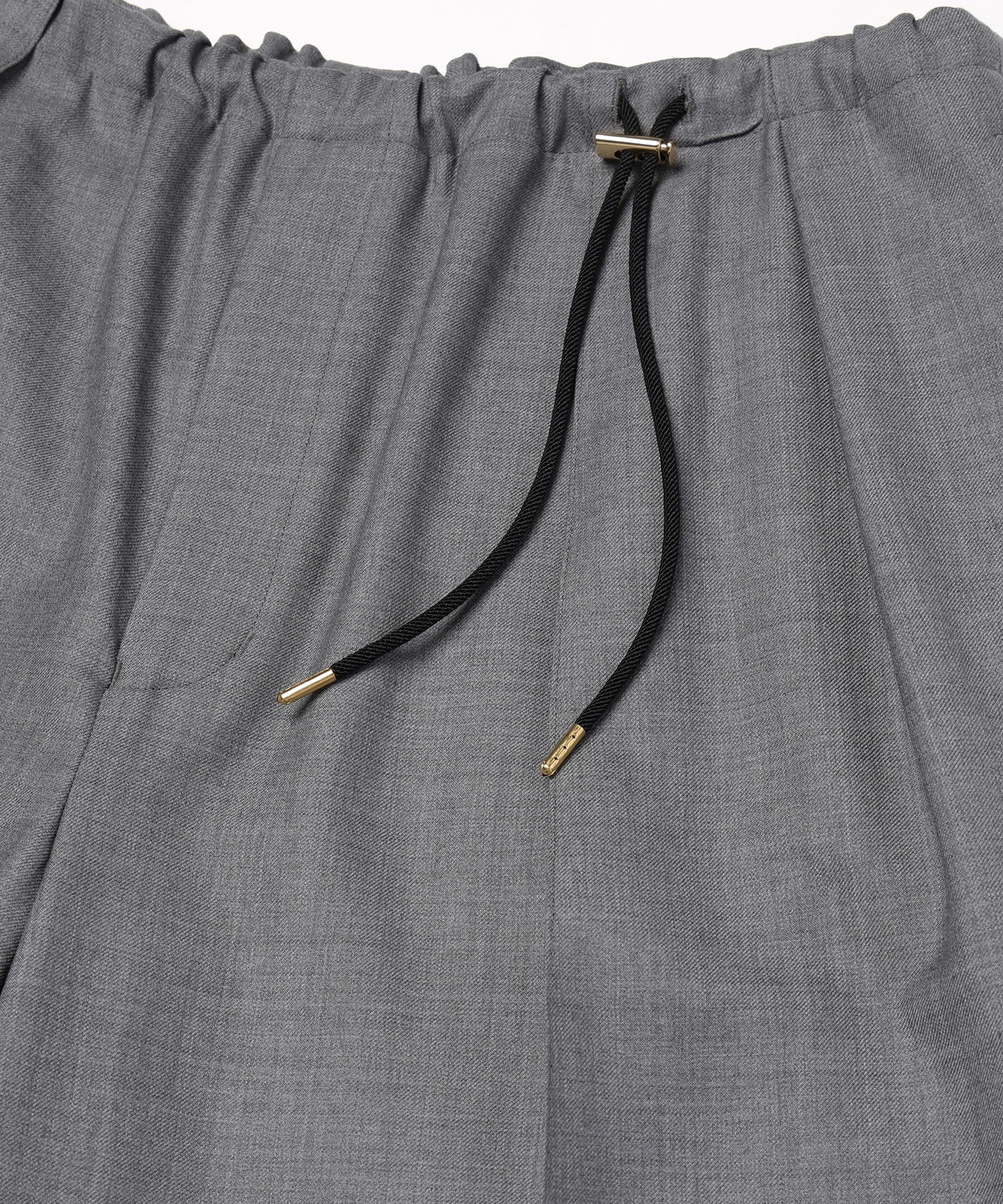 Super 120s Wool Twill Pintuck 2Tuck Drawstring Wide Pants