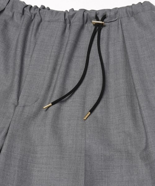 Super 120s Wool Twill Pintuck 2Tuck Drawstring Wide Pants