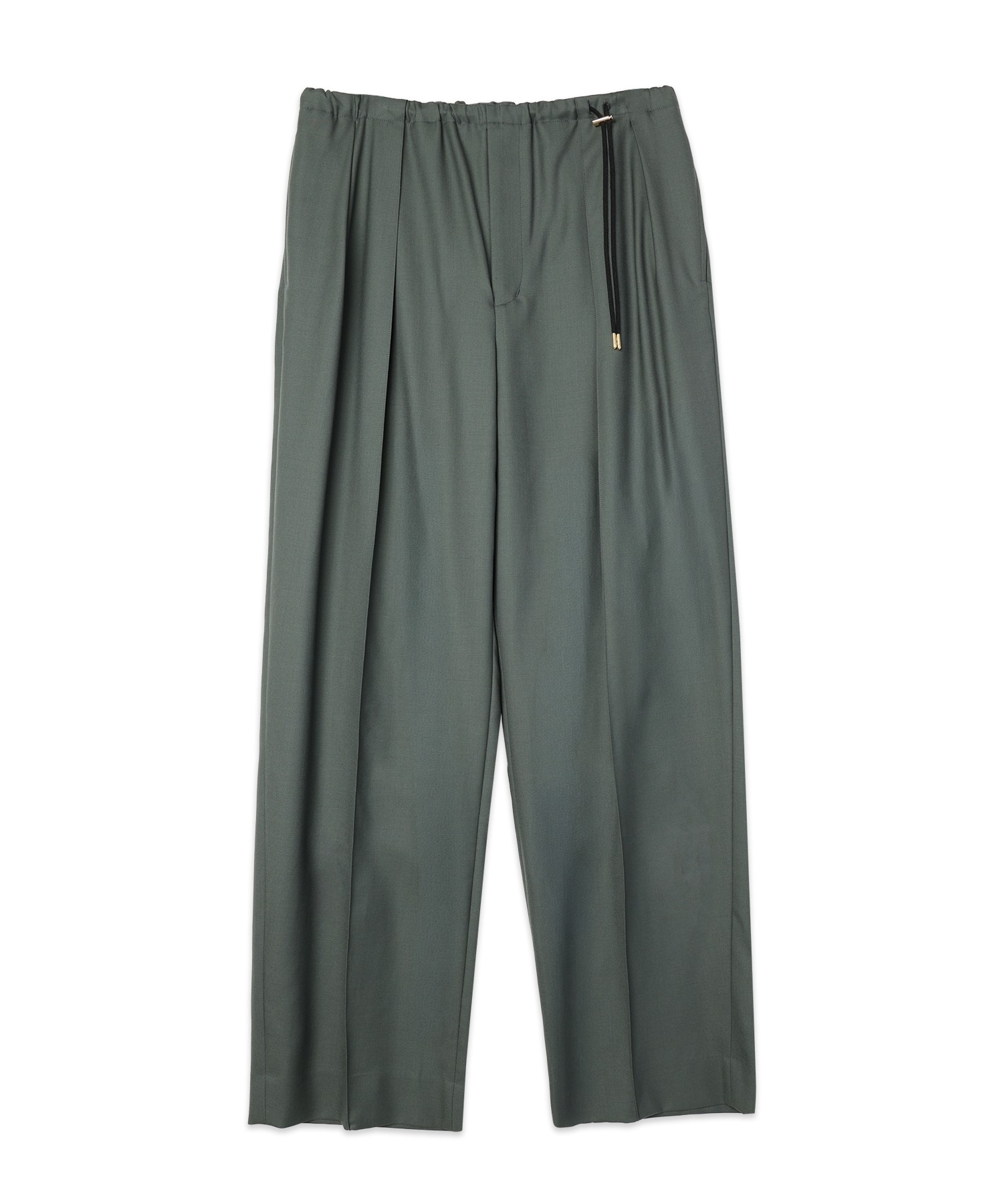 Super 120s Wool Twill Pintuck 2Tuck Drawstring Wide Pants