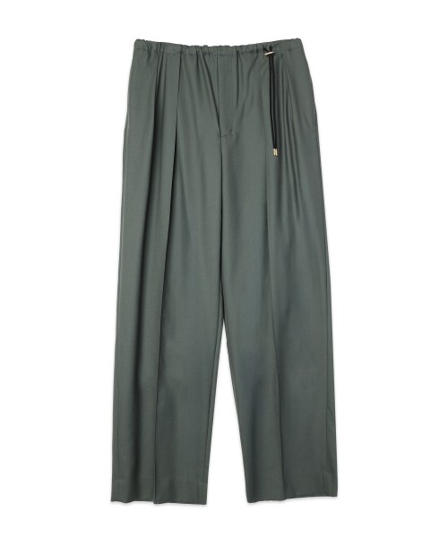 Super 120s Wool Twill Pintuck 2Tuck Drawstring Wide Pants