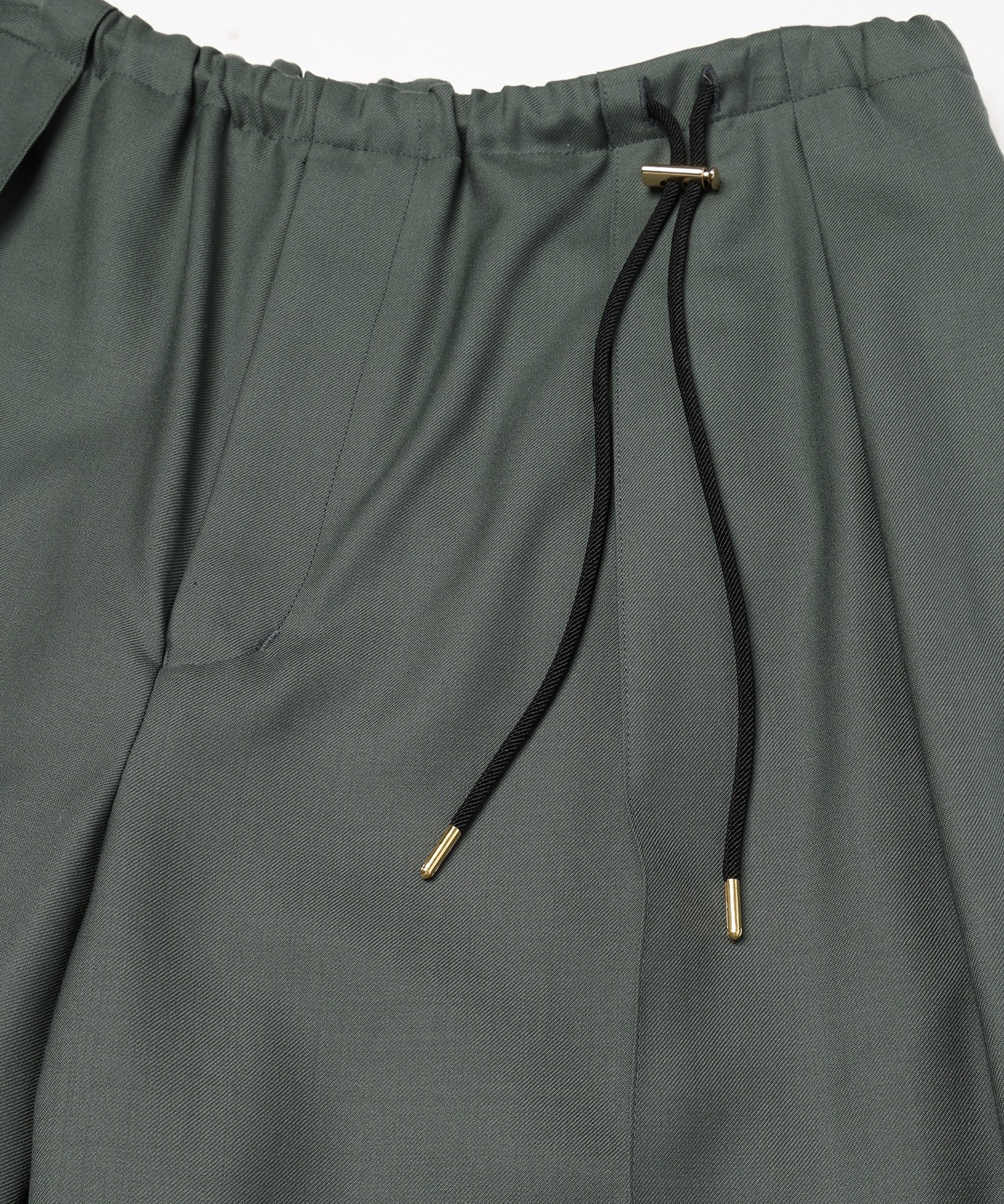Super 120s Wool Twill Pintuck 2Tuck Drawstring Wide Pants