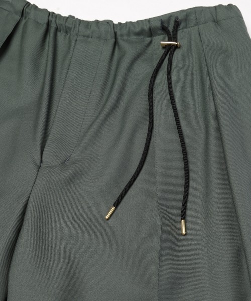 Super 120s Wool Twill Pintuck 2Tuck Drawstring Wide Pants