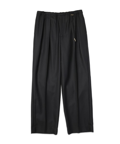 Super 120s Wool Twill Pintuck 2Tuck Drawstring Wide Pants