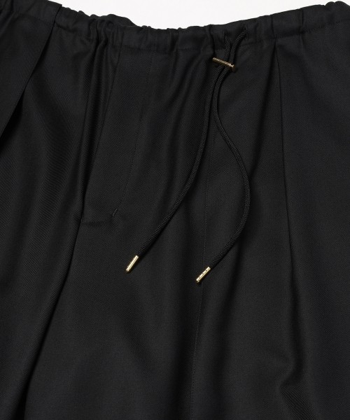 Super 120s Wool Twill Pintuck 2Tuck Drawstring Wide Pants